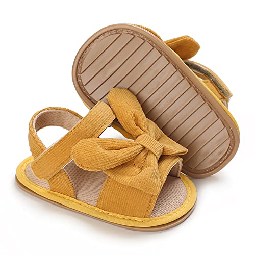 SOFMUO Unisex Baby Girls Bowknot Sandals Premium Soft Anti-Slip Rubber Sole Infant Summer Outdoor Shoes Toddler First Walkers (A04/Yellow,6-12 Months)
