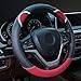 Alusbell Cute Carbon Fiber Steering Wheel Cover Synthetic Leather Auto Car Steering Wheel Cover for Women Universal Fit 15 Inch (Red)