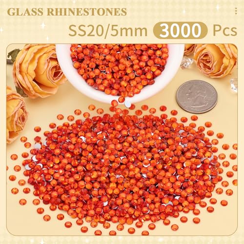 Image of 3000PCS SS20 /5mm Crystal Glass Rhinestones for Bedazzling (Orange /Hyacinth) | Flatback Rhinestones for Crafting DIY Nail Art Makeup Decoration, Gems Diomand Charms for Tumbler Shoes Clothing Mug