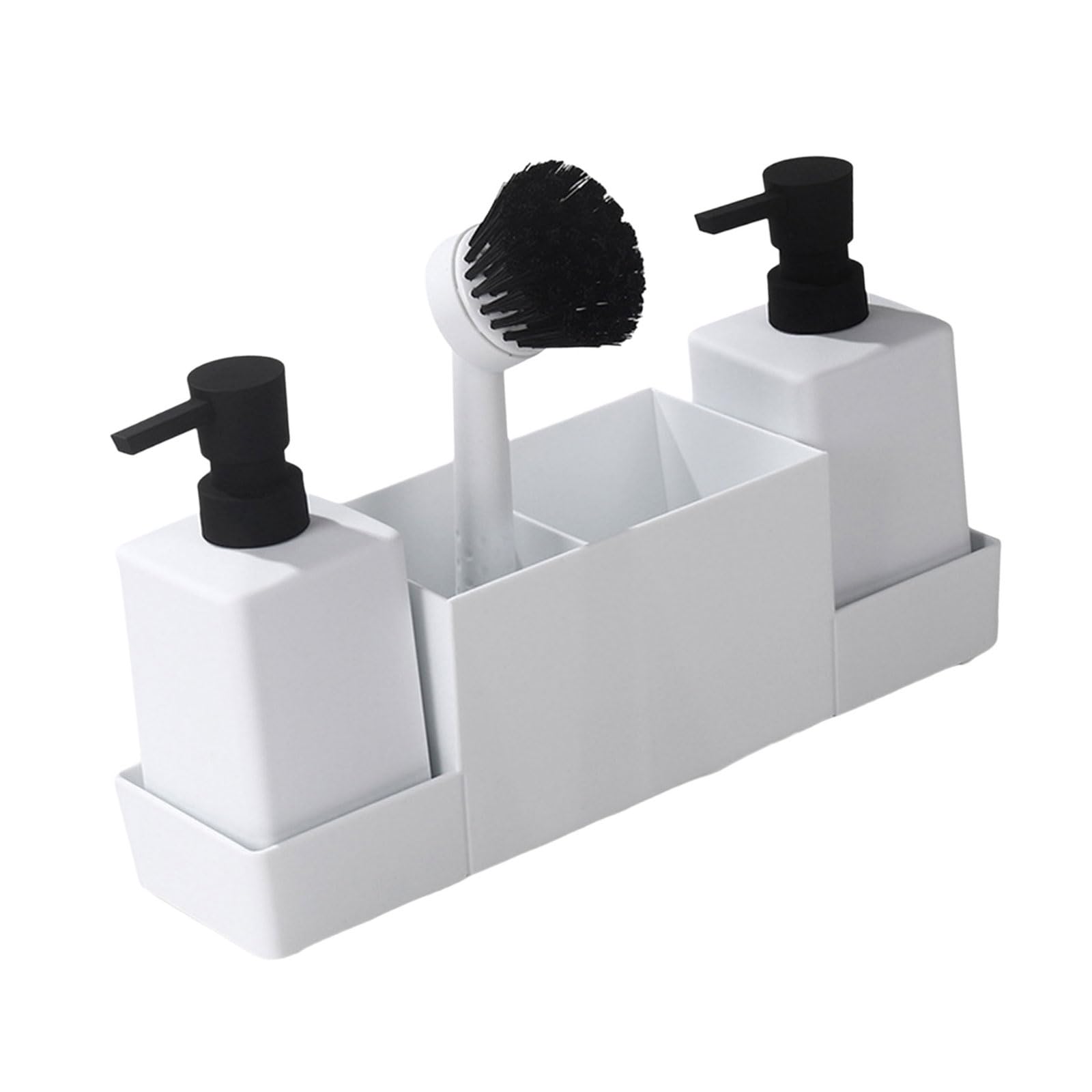 MICFENY Kitchen Soap Dispenser and Sponge Holder with Storage Tray for Sink Organization Hand Soap Organiser with Brush