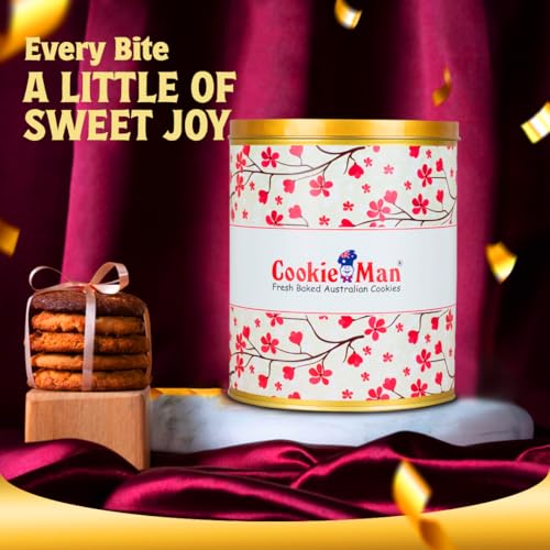Image of CookieMan Assorted Cookies Gift Tin| Premium Gift Box With Choco Chip, Double Choco Chip, Butter Cashew & Mocha Cookies For Special Occasions & Gifting,600 Gram