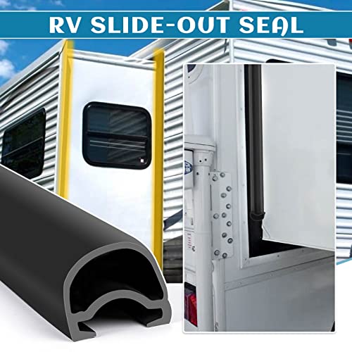 Image of D-Shape RV Slide Out Trim Gaskets - 1 x 15 /16 inch x 40 Ft - Black Replacement Rubber Seal for RV Camper Slide Out - 018-312-EKD