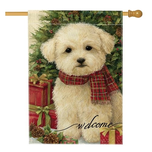 Hundehaus-Flagge, weihnachtliches Kiefer, Geschenk, Weihnachten, grüne Jute, doppelseitig, für den Außenbereich, Hof, Rasen, Terrasse, Tür, Eingang, 71,1 x 101,6 cm