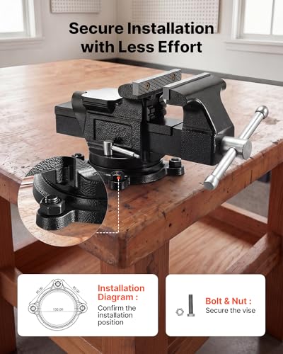 Image of VEVOR Heavy Duty Bench Vise, 4 inch Jaw Width, Multi-Purpose Ductile Iron Bench Vise with Anvil and 360-Degree Locking Swivel Base, 2.24 inch Throat Depth, 4.7 inch Max Jaw Opening, for Drilling, Pipe Cutting