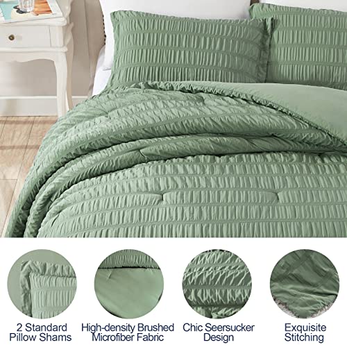 Image of Walensee Twin Seersucker Comforter Set 100% Polyester Soft Washable Microfiber Bed Comforters with 1 Pillowsham, Lightweight Cozy Bedding Comforter Sets for All Season, 2 Pieces, 68 inchx90 inch, Sage Green