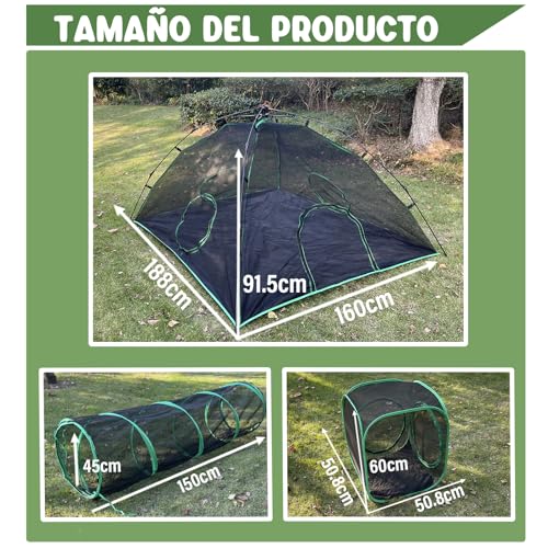 Tiendas de campaña para gatos verdes Pawtenda con túnel recto y cubo modular exterior 4