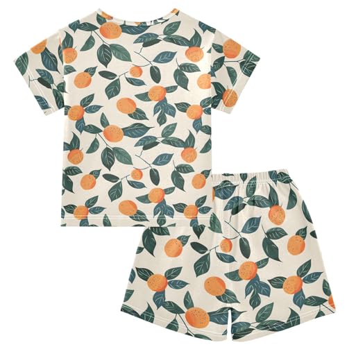 ALAZA Orange Green Leaves Pajamas Short Sleeve 2 Piece Sleepwear Top and Bottom Pajama Set Unisex2