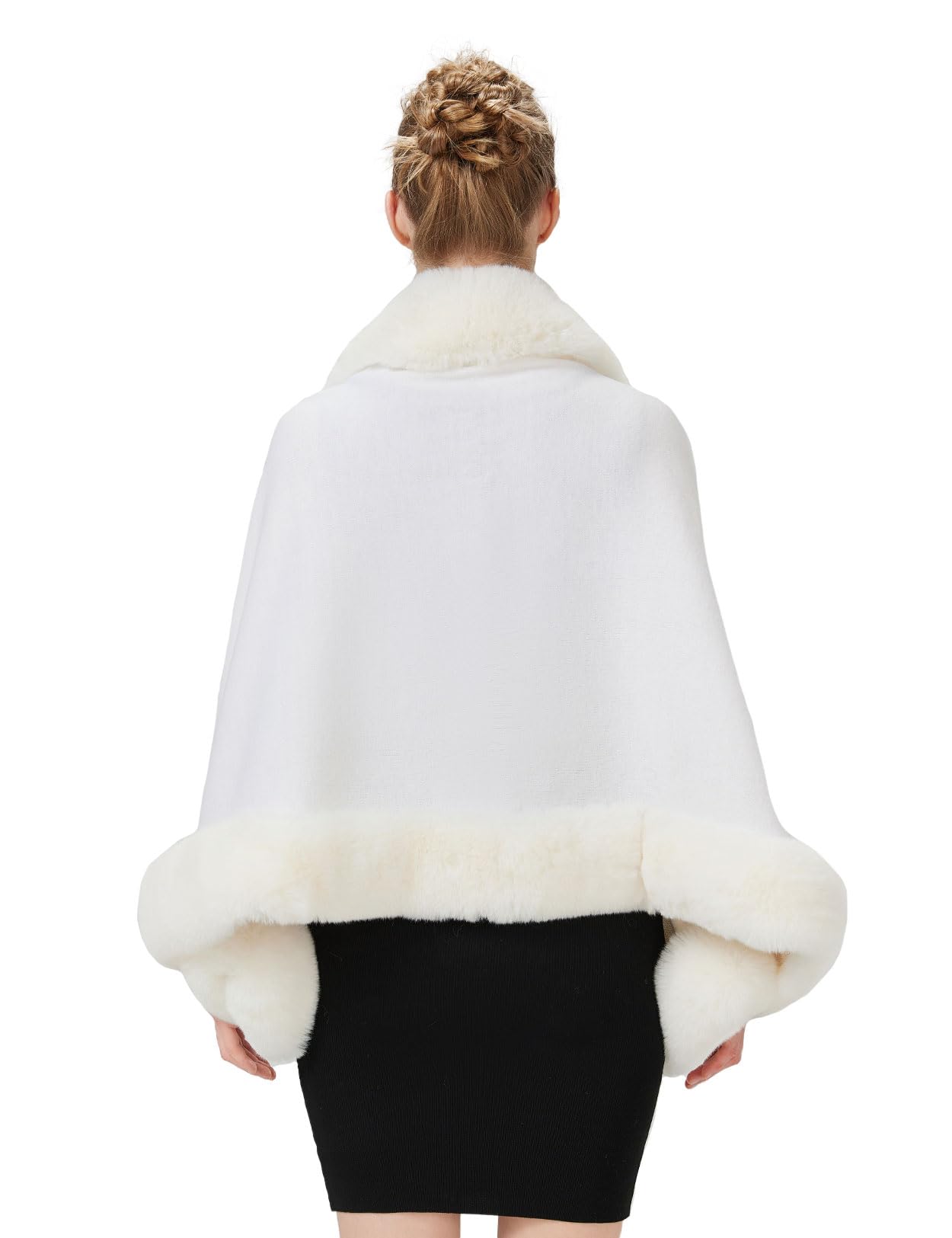 BEAUTELICATE Donna Poncho Mantella Maglia Invernale Stola Scialle in Pelliccia Sintetica Coprispalle Bolero Elegante per Sposa Matrimonio Festa