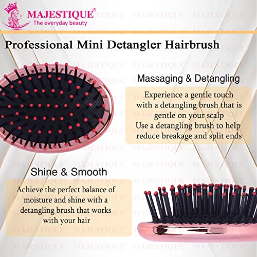 Image of Majestique Mini Pocket Detangling Hair Brush, Soft Ball Tipped Nylon Pin Handheld Massage Paddle Hair Comb for Adults & Kids All Hair Types Mini Travel Detanglers (Multicolor)