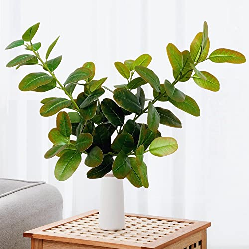 Artificial Ficus Elastica Plant Stems Rubber Tree Long Fig Leaves Branches Houseplant For Home Office Garden Decoration - 38 Inch (Green - Pack Of 2Pcs) #TOP4