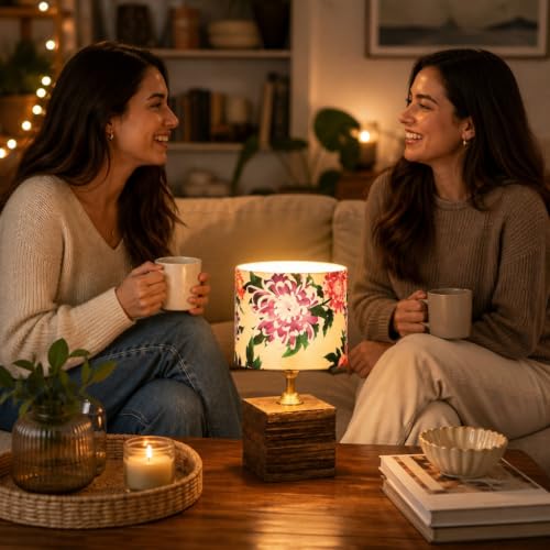 Image of tu casa Wooden Table Lamp | Carnation Shade | Bedroom Decor ! Living Room