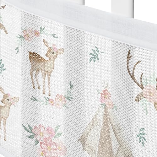 Image of Sweet Jojo Designs + BreathableBaby 2-Piece Breathable Mesh Crib Liner Set (Woodland Deer Floral) for Girls, Baby, Infants /Newborn Nursery (Boho, Bohemian, Watercolor, Forest Animal, Shabby Chic)