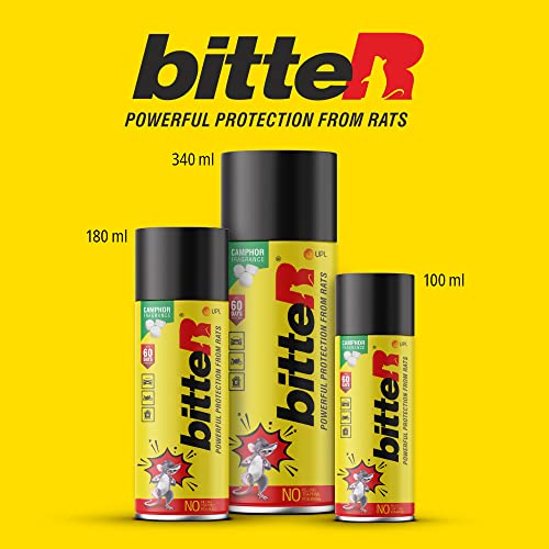 Image of bitteR 340 ML Rat Repellent for Car & Bike - Pack Of 4 | 60 Days Powerful Protection | Denatonium Benzoate + Camphor Fragrance | No Kill Only Repel | Free Mask & Gloves