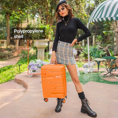 Image of Nasher Miles Paris Hardshell-Sided Polypropylene Cabin Luggage Orange 20 Inch |55Cm 8 Wheel Inline Trolley Bag, Small