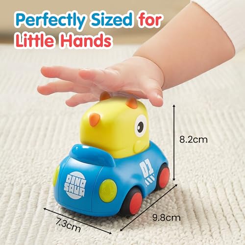 Image of Kidology Dinosaur Car for Toddlers Dinosaur Inertia 12 Months & Above Old Babies with 8 in Built Music Push & Go Friction Car Baby Toys Birthday Gift for Children Pack of 2,Multicolor