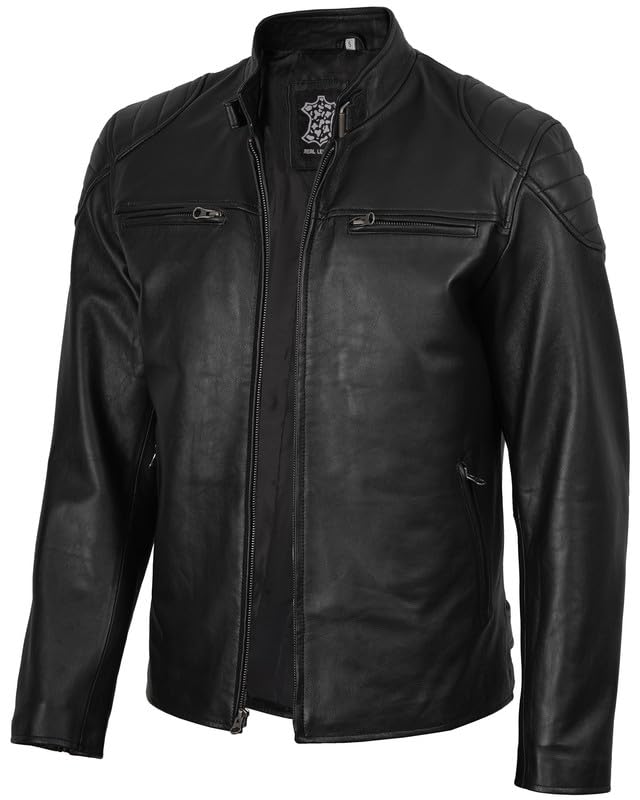 ジャケット・アウター COMME CA DU MODE MEN lamb leather jacket Decrum Mens Black Leather Jacket - Leather Jackets for Men