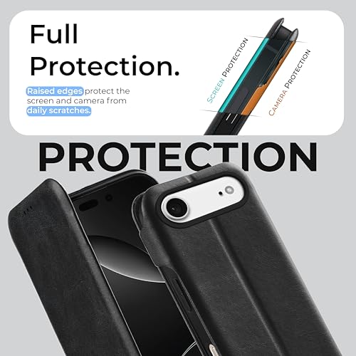 Image of PULOKA Premium Leather Flip Cover Compatible with iPhone 17 AIR - Slim Magnetic Lock Wallet Case with Card Slot, Shockproof TPU Inner, Full Body Protection & Raised Camera Guard (Black)