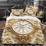 RJAVAGFZL Orologio da parete decorato Impressione 3D 3 pz cover piumone Stile decorativo barocco fodera per edredone microfibra morbida antiacari per bambini ragazzi adulti King（220x240cm）