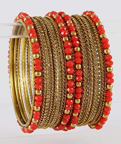 Image of NMII Metal with Zircon Gemstone, Pearls and Beads Studded Glossy Finished Bangle Set For Women and Girls