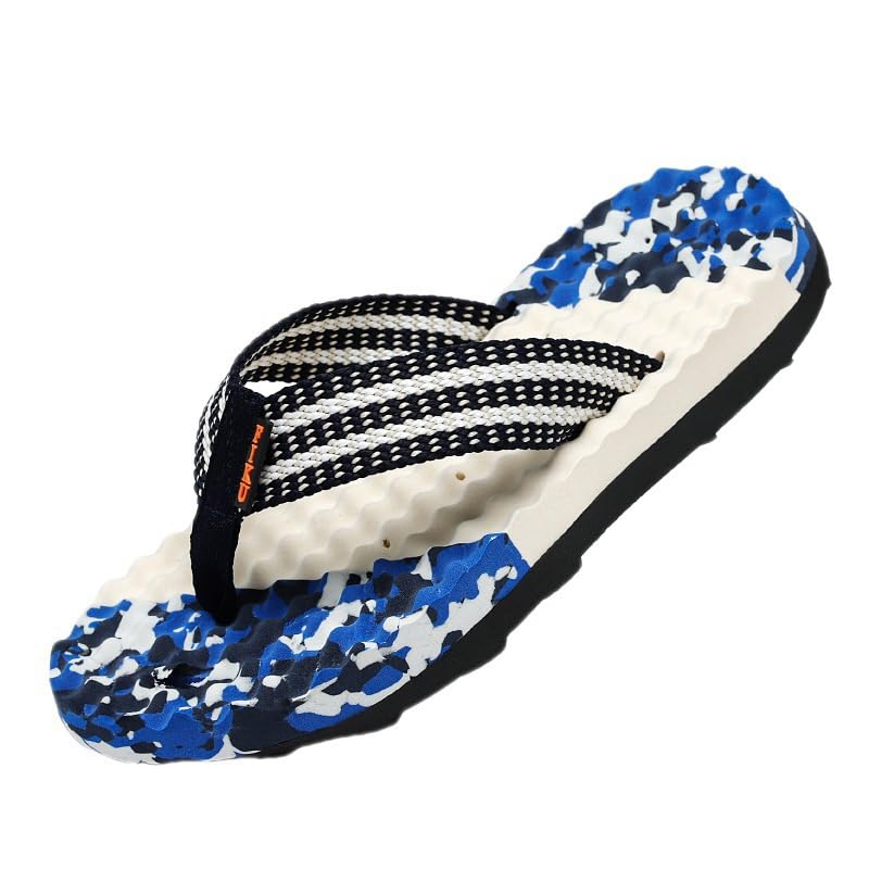 KaloKLU Zapatillas de masaje de arrastre, sandalias de masaje de dedos, tratamiento del dolor del arco del pie, área de reflexión, pantuflas de playa para exteriores, azul, 47 EU