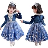 [Diki Home] キッズ コスプレ エルサ ワンピース プリンセス 長袖 ドレス forプリンセス 雪の女王 ロング お姫様 子供服 コスチューム 誕生日 仮装 子供衣装 パーティー 発表会 女の子 ギフト ハロウィン クリスマス プレゼント 豪華 可愛い 秋冬 写真撮影 リニューアル (120, ブルー1)