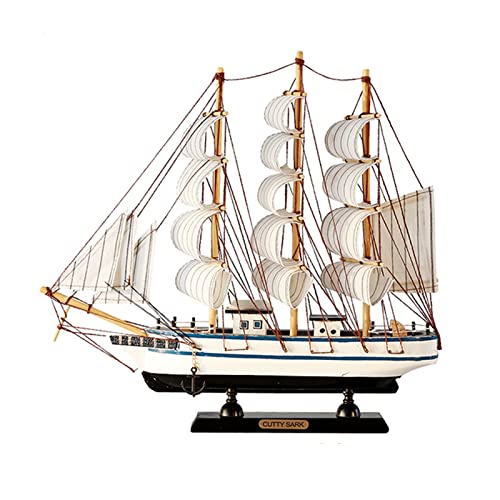 SYFUNLV Segelboot Modell Dekoration, Holz Vintage Schiffsmodell im Mediterranen Stil, 32×6×35cm Handgefertigt, für Geschenke und Schreibtisch Deko (Stil 2)