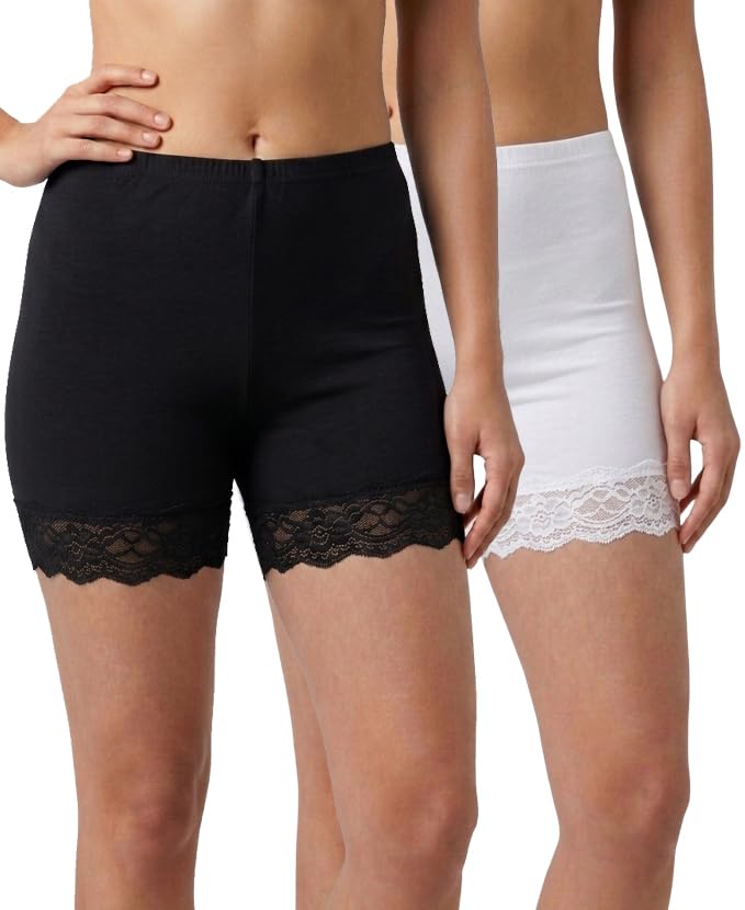 nicsy Anti Chafing Inner Shorts for Women | Mid Thigh Cotton Stretchable Breathable Boy Shorts Under Dress | Soft Lace Hem Long Leg Panty for Girls-picture-6