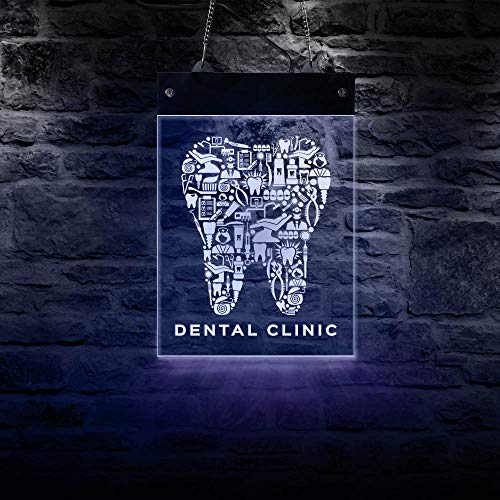 30cm*20cm Oficina de dentista LED Abierto para letrero Pantalla comercial Elementos dentales Iluminación Arte de la pared Odontología Tablero de anuncios iluminado con LED Regalos para amigos Regalo