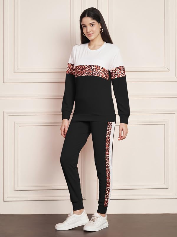 Image of DTR FASHION Polyester Blend Animal Print Taped Tracksuit | Night Wear Suit For Women
