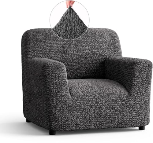 Image of Bellissima Sofa Covers - Premium Luxury Microfibra Plain Stretchable Sofa Cover Single Seater Fully Covered Slipcover, Imported from Italy (Graphite)