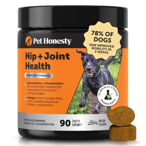 Advanced Formula Hip + Joint Supplement for Dogs - Joint Support with Glucosamine Chondroitin, MSM & Calcium Fructoborate - Fast Acting Mobility + Stiffness for Large Dogs & Seniors (Bacon 90 Ct)