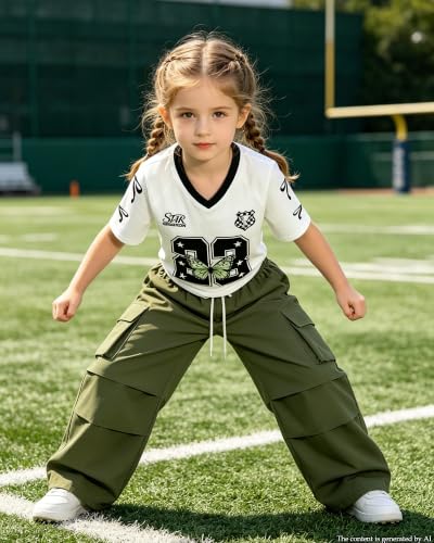 Image of Betusline Girls 2 Piece Summer Outfits,Kids Casual Short Sleeve Crop Top & Cargo Jogger Pants Sets,4T-14Y