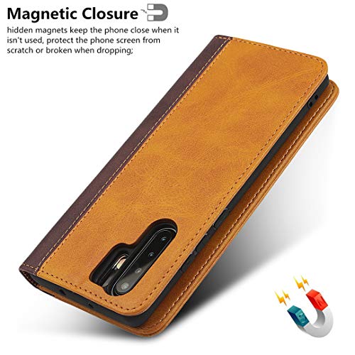 Icovercase Compatible With Huawei P30 Pro Wallet Case, Premium Pu Magnetic Leather Card Slots Holder Kickstand Soft Tpu Flip Cover Case (Khaki+Brown) #TOP4