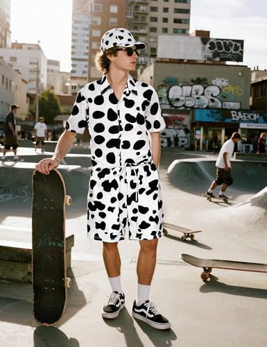 Mens Hawaiian Print Shirts and Shorts Sets Casual 2 Piece Outfits Summer Tracksuit, M-4XL4