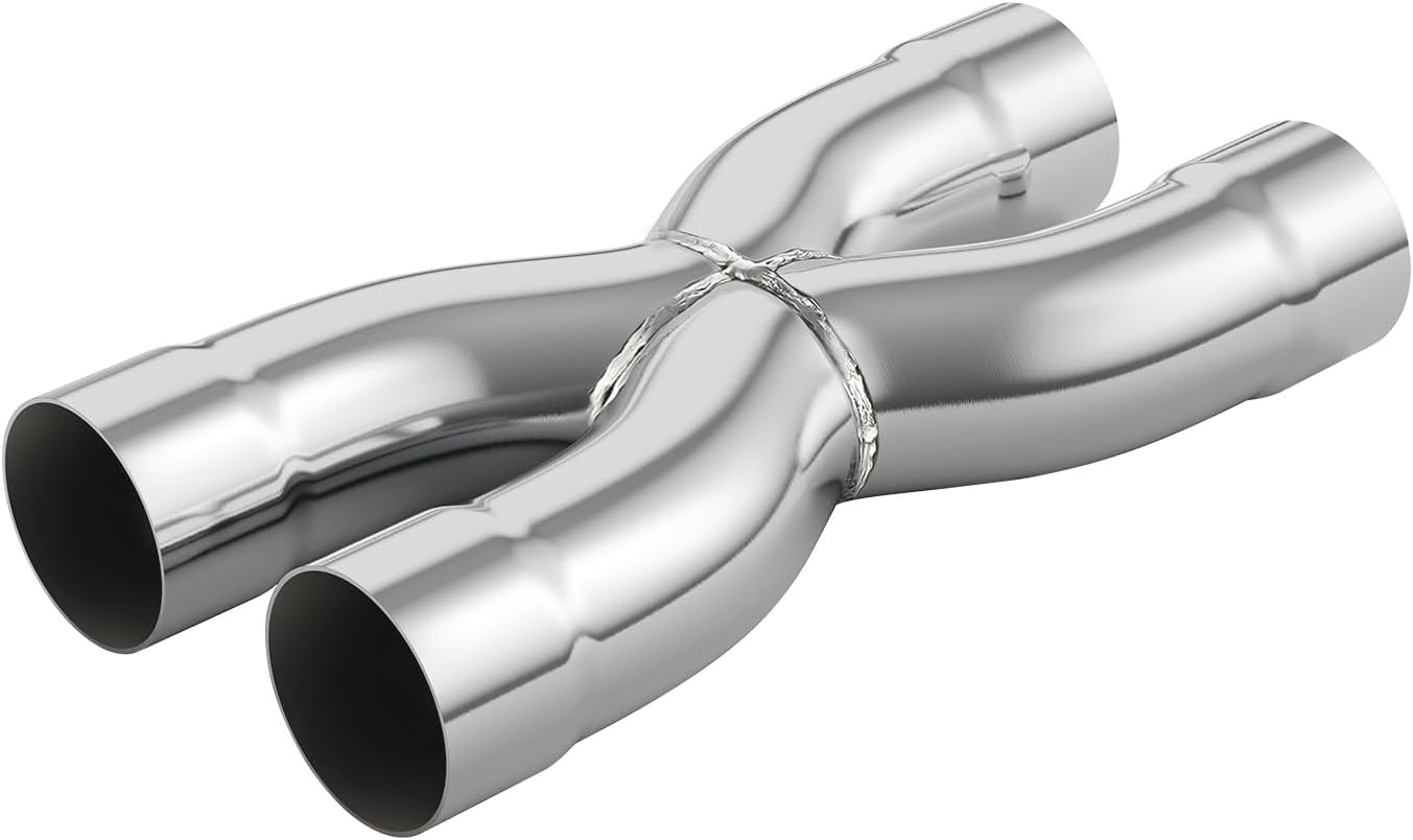 LCGP 2.25" Polished Exhaust X Pipe, Universal 2.25" In/Out Crossover X Pipe 12" Length Stainless Steel Weld-on