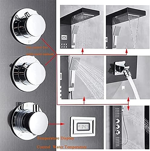 Panel de Ducha Termostático Negro Clásico en Acero Inoxidable con Duchador de Mano, Chorros de Hidromasaje, Cascada y Cabezal de Lluvia miniatura 6