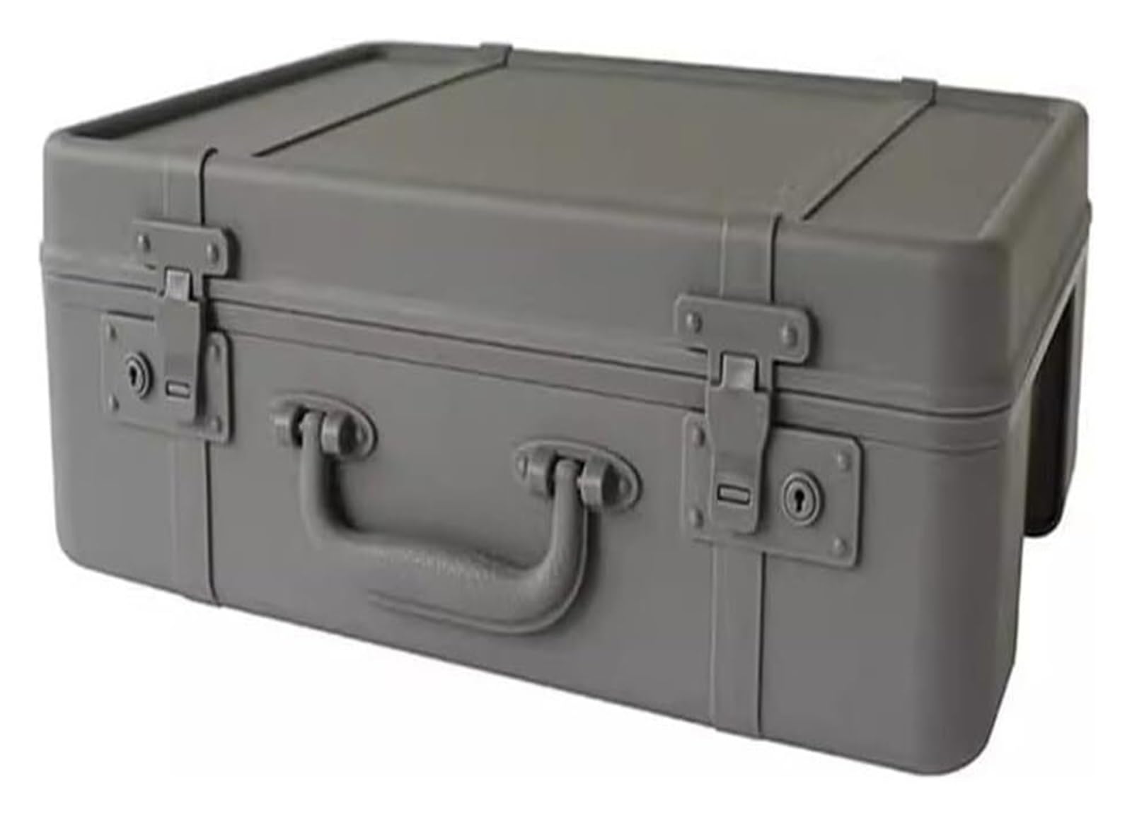 Caja de almacenamiento de madera gris retro con forma de maleta y hebilla metálica para escritorio