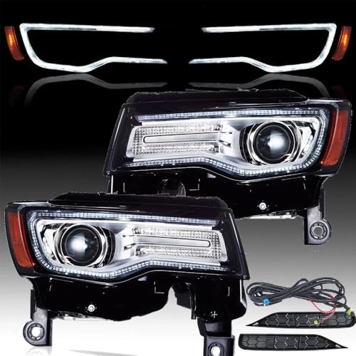 VLAND Headlight Assembly Fit for Jeep Grand Cherokee WK2 4th Gen 2014-2021 Amber/Clear Reflector Pair Set (Clear Reflector)