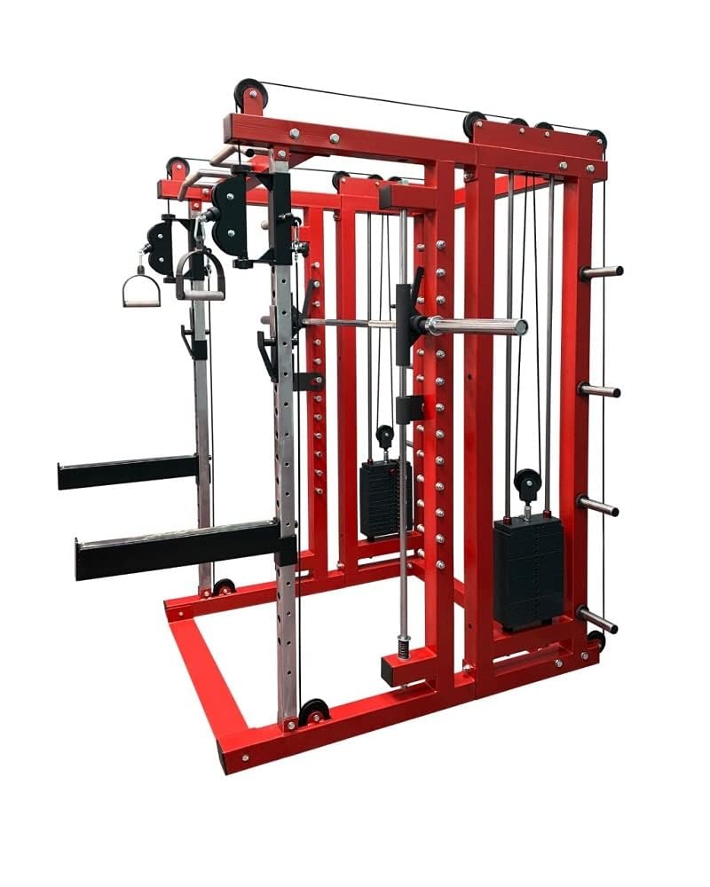 PREMOO Power Rack with Smith Machine & Dual 100kg Weight Stacks | All-in-One Functional Trainer for Home & Commercial Gym | Cable Pulley + Counterbalanced Smith Bar + Power Cage | 200kg Total Stack