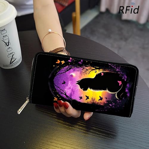 Image of RFID Blocking Leather Wallet for Women - Large Capacity Zip Around Clutch with 8 Card Slots,22 Cash Pockets & Coin Zipper,Cute Cat