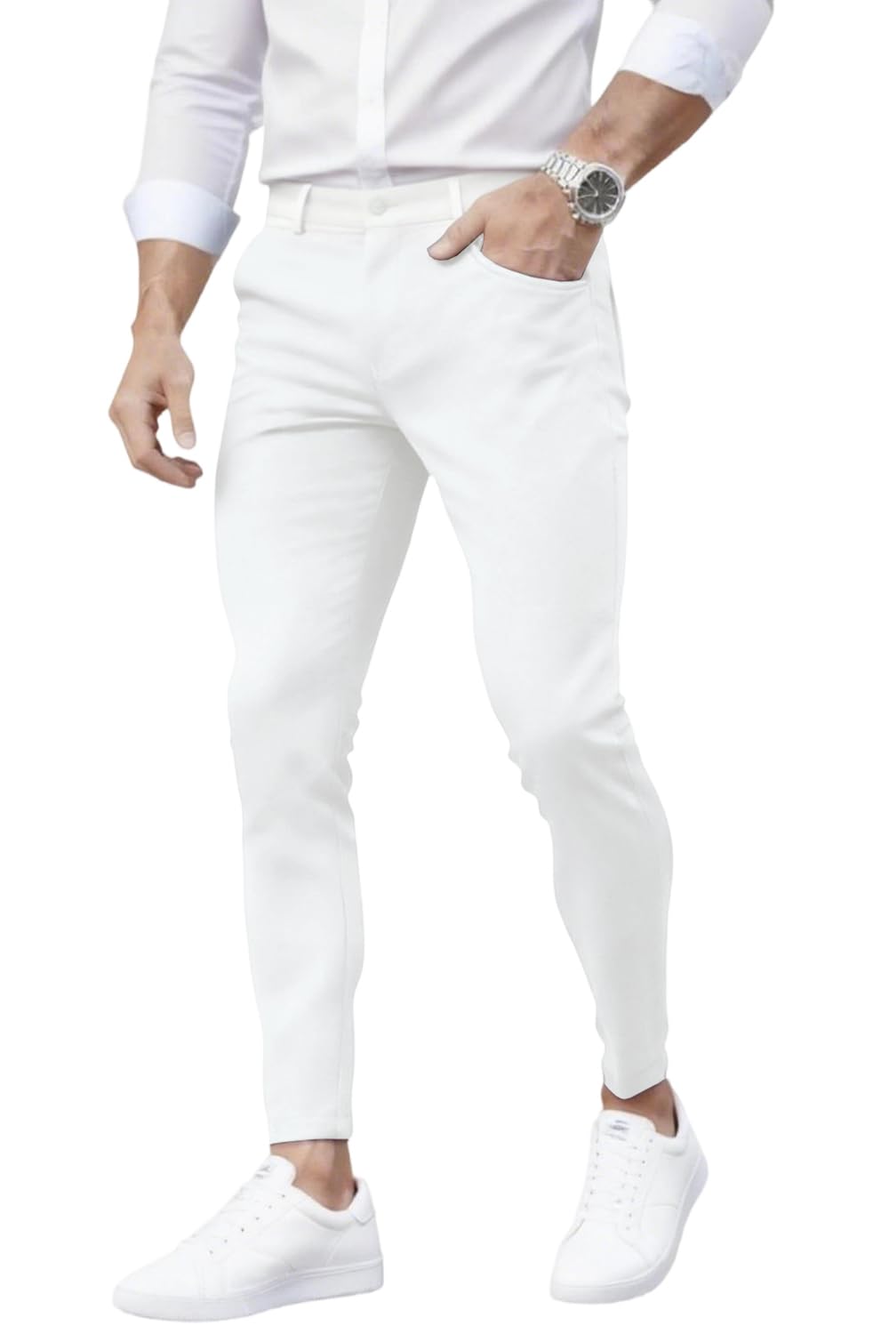 Mens Skinny Pants Tapered Leg Stretch Slim Fit Dress Pants for Men