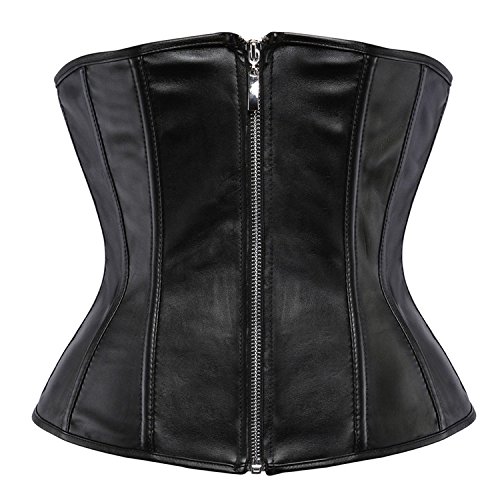 aizen Mujer Underbust Corset Cuero Corsé Bajo Pecho de Polipiel Cremallera Cremallera Negro M