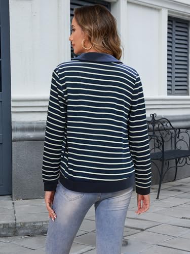 Image of Women's Striped Cardigan Sweaters Long Sleeve Knit Lightweight Cardigan Fall Outfits Clothes Fashion Trendy
