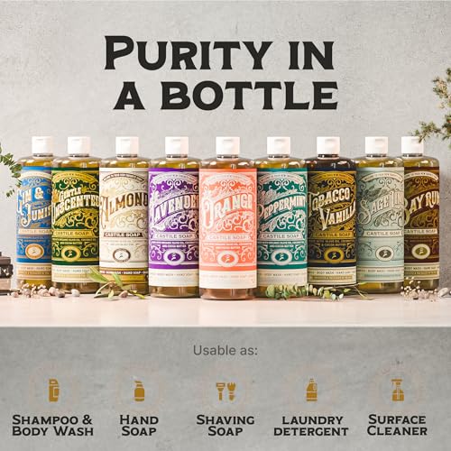 Image of Carolina Castile Soap Bay Rum Scent - Certified Organic Base, High Olive Oil Content, Non-Drying, Made with Organic Oils, Concentrated Natural Body Wash for Men and Women (Bay Rum, 32 Fl Oz)