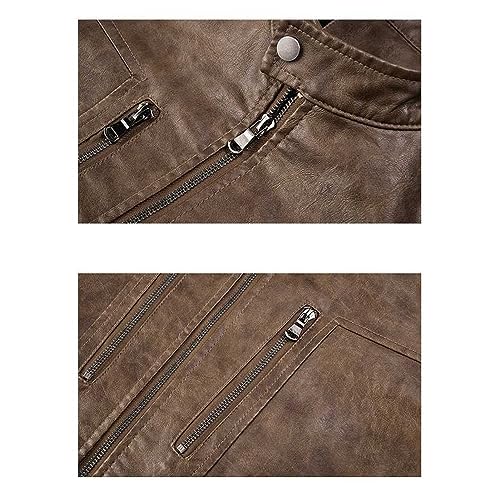 Chaqueta de cuero para hombre, estilo vintage, cálida y casual miniatura 4