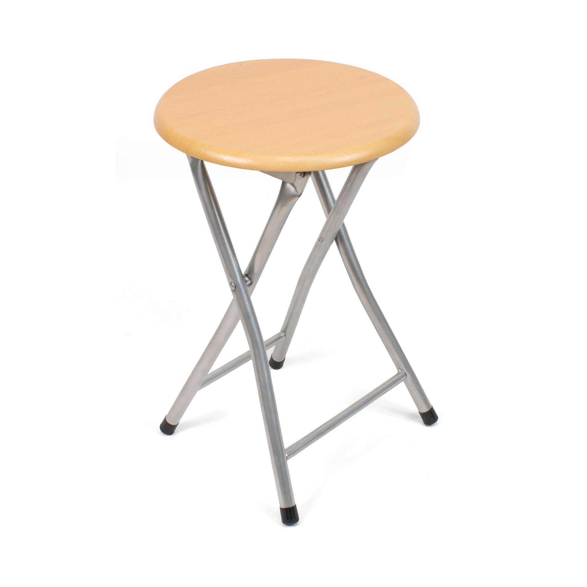 The Secret Home - Taburete Plegable de Madera - 30x45cm - Estructura Metálica - Ideal para Cocina, Terraza o Jardín - Color Natural