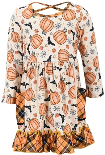 Girls Long Sleeve Ruffled Dresses for Toddlers and Kids 12 Years Halloween Spooky One