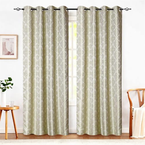 Image of Homestan Jacquard Woven Long Door Curtains 9 Feet Long Set of 2 for Home Decor (9 X 4 Feet, Green)