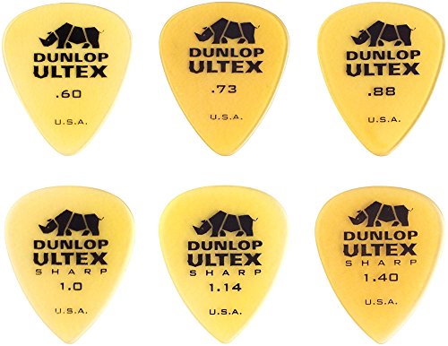 JIM DUNLOP Plektrum Variety Pack Ultex, 6 Stück, Orange, Kaliber: 0,60 - 0,73 - 0,88 - 1 - 1,14 - 1,40mm