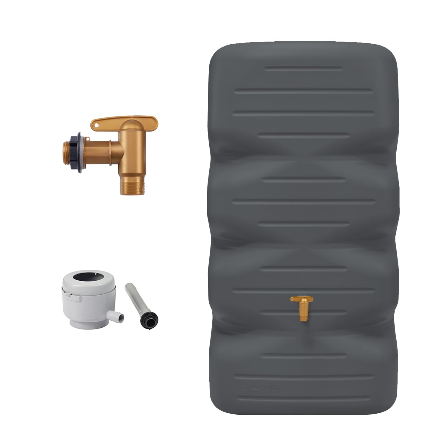 GARANTIA CUBUS Set Completo de depósito de jardín 340 L Graphite Grey con Grifo de Salida de plástico y Conector para bajante